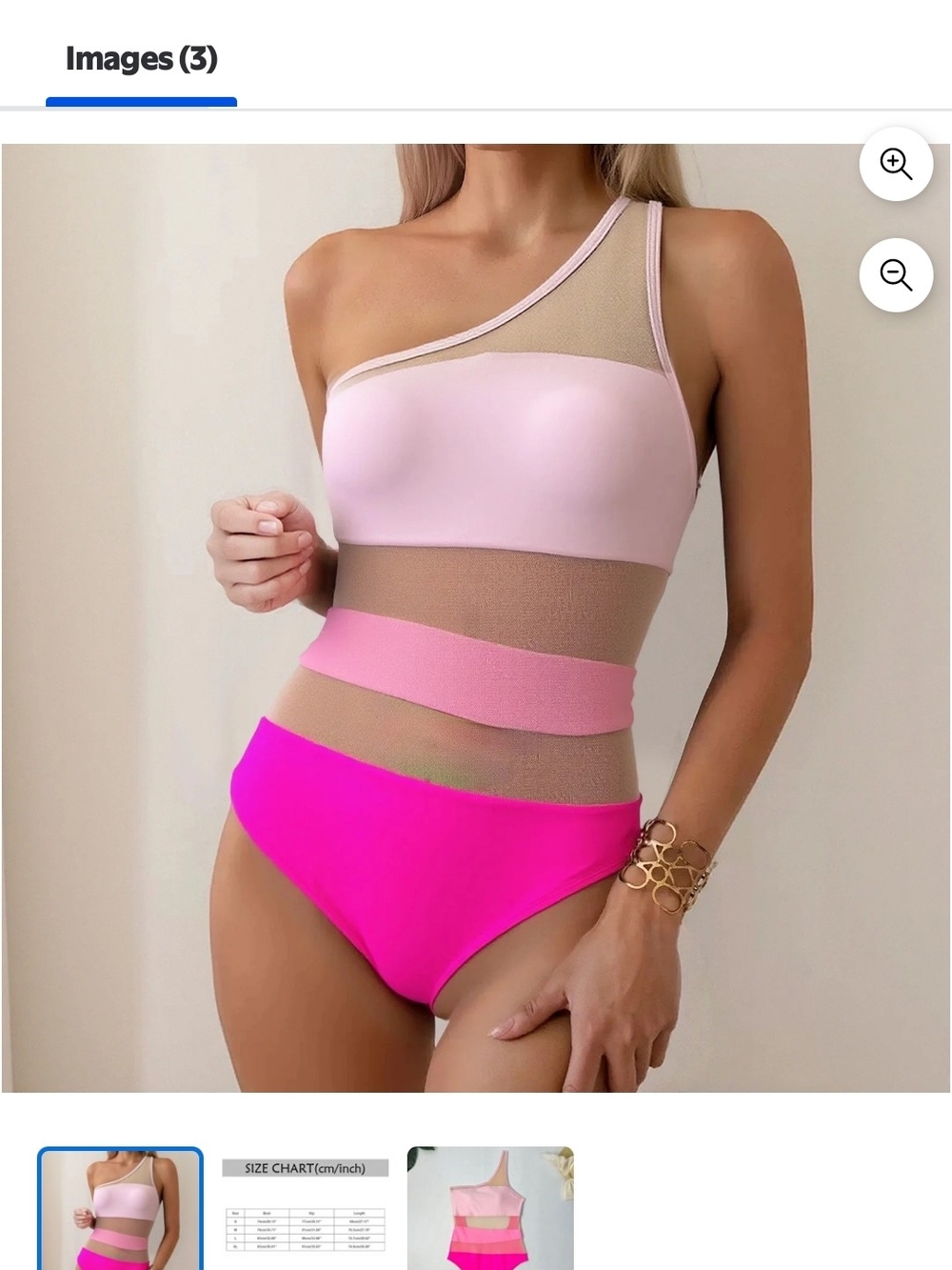 One-Shoulder Colorblock Mesh Swimsuit in Light Pink & Hot Pink
